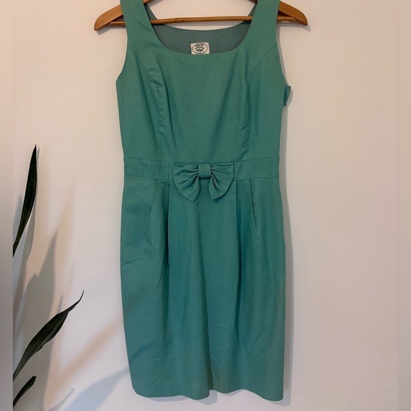 Vintage Laura Ashley Light Teal Dress Linen/Cotton Blend - Picture 2 of 7